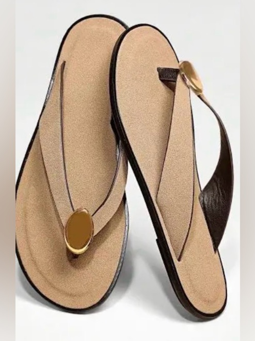 Zara suede flip flop with gold detail